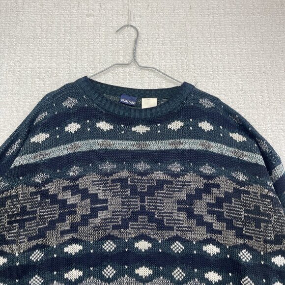 Vintage 90s Sweater Puritan Acrylic Knit Geometric Pattern XL Nostalgia READ - Picture 2 of 16